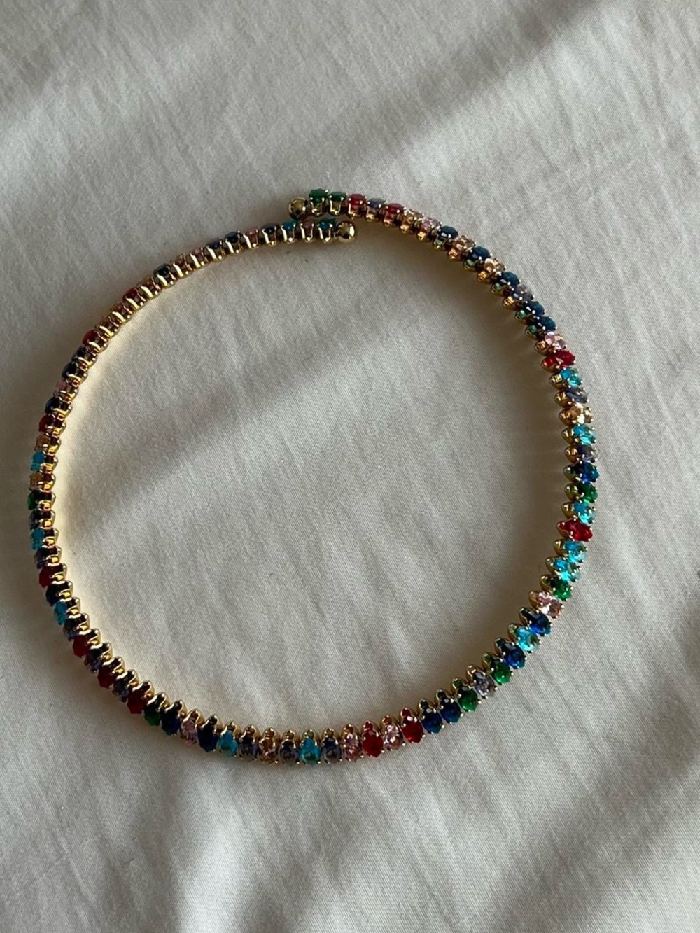 Gold Multicolor Crystal Tennis Necklace - Women Jewelry - Picture 1 of 8